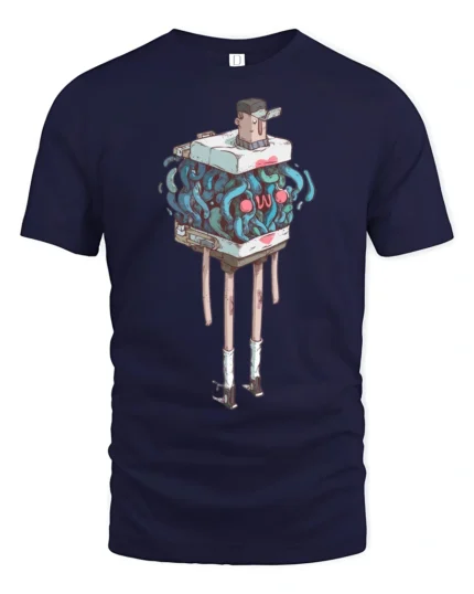 Funny Living Luggage Chest Cute Face Long Legs Graphic Tee - navy t-shirt on white background
