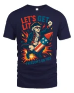 Amusing Freedom’s On Fire George Washington Patriotic T shirt - navy t-shirt on white background