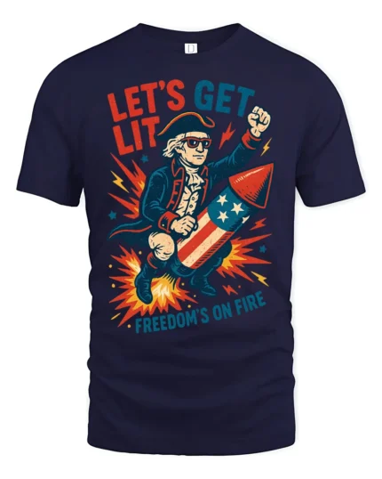 Amusing Freedom’s On Fire George Washington Patriotic T shirt - navy t-shirt on white background