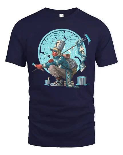 Street Art Spray Paint Graffitti Artist Teal Graphic Tee - navy t-shirt on white background