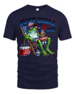 Sarcastic Just Chill The 4th Out Frog Beach Chair Tshirt - navy t-shirt on white background