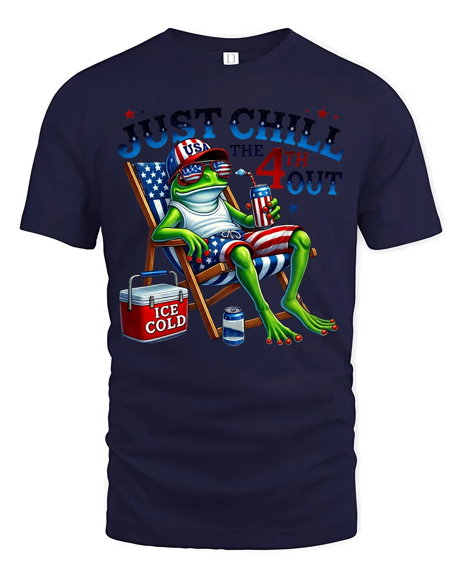 Sarcastic Just Chill The 4th Out Frog Beach Chair Tshirt - 1 Sarcastic Just Chill The 4th Out Frog Beach Chair Tshirt - navy t-shirt on white background