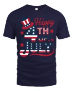 Festive Fourth Of July Uncle Sam Top Hat Holiday Graphic Tee - navy t-shirt on white background