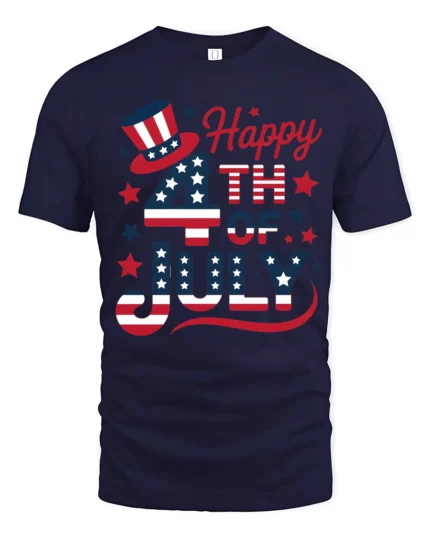 Festive Fourth Of July Uncle Sam Top Hat Holiday Graphic Tee - navy t-shirt on white background