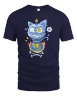 Mischievous Cat Potion Bottle Magic Crown Graphic Tshirt - navy t-shirt on white background