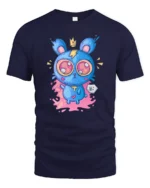 Adorable Electric Monster Crown Pink Splat Graphic Tshirt - navy t-shirt on white background