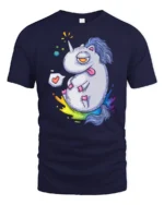 Chubby Tired Rainbow Unicorn Sarcastic Fantasy Graphic Tee - navy t-shirt on white background