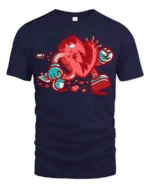 Animate Broken Heart Cartoon Character Street Graphic Tee - navy t-shirt on white background