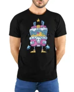 Sarcastic Walking Treasure Chest Mimic Monster Graphic Tee - model wearing black tee with hands behind back