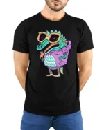 Radical Swag Gator Purple Hoodie Cartoon Graphic Tshirt - model wearing black tee with hands behind back