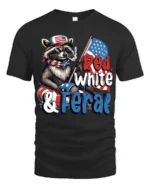 Sarcastic Red White And Feral Raccoon Patriotic Graphic Tee - black t-shirt on white background