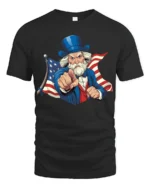 Iconic Uncle Sam Wants You Patriotic Flag Graphic Tshirt - black t-shirt on white background