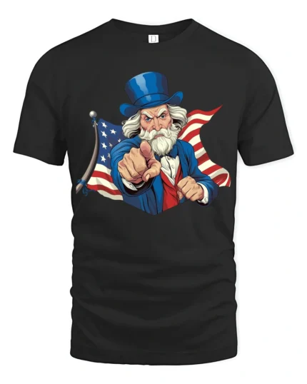 Iconic Uncle Sam Wants You Patriotic Flag Graphic Tshirt - black t-shirt on white background