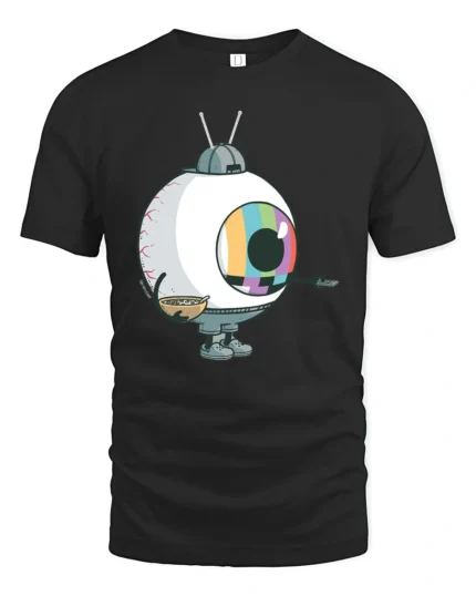 Surreal Television Eyeball Monster Breakfast TV Graphic Tee - black t-shirt on white background