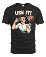 Retro Pop Art Use It Mind Intelligent Thinker Graphic Tee - black t-shirt on white background