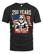Patriotic Gorilla American Flag 250 Years ‘Merica Tshirt - black t-shirt on white background
