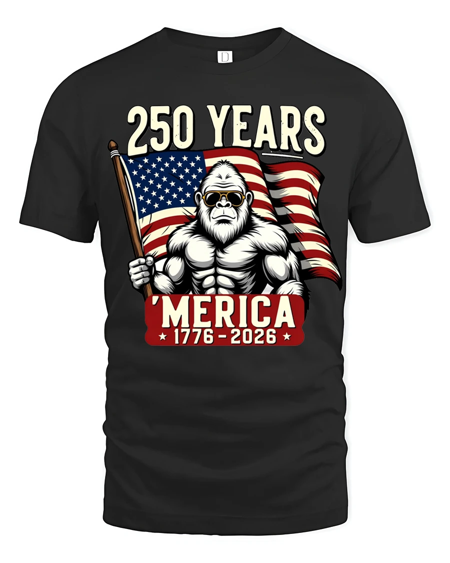 Patriotic Gorilla American Flag 250 Years ‘Merica Tshirt - 1 Patriotic Gorilla American Flag 250 Years ‘Merica Tshirt - black t-shirt on white background