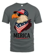 Patriotic Aviator Bald Eagle Merica USA Flag Graphic Tee - gray t-shirt on white background