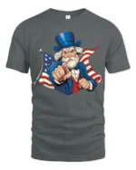 Iconic Uncle Sam Wants You Patriotic Flag Graphic Tshirt - gray t-shirt on white background