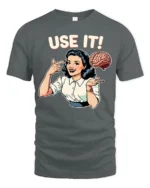 Retro Pop Art Use It Mind Intelligent Thinker Graphic Tee - gray t-shirt on white background