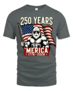 Patriotic Gorilla American Flag 250 Years ‘Merica Tshirt - gray t-shirt on white background