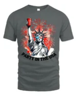 Festive Lady Liberty Red Solo Cup Patriotic Holiday Tee - gray t-shirt on white background