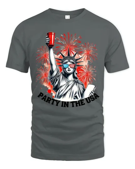 Festive Lady Liberty Red Solo Cup Patriotic Holiday Tee - gray t-shirt on white background