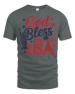 Patriotic God Bless The USA Lady Liberty Graphic Tshirt - gray t-shirt on white background