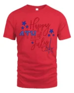 Festive Happy 4th Of July Script Font Sparkler Graphic Tee - red t-shirt on white background