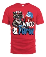 Sarcastic Red White And Feral Raccoon Patriotic Graphic Tee - red t-shirt on white background