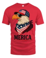 Patriotic Aviator Bald Eagle Merica USA Flag Graphic Tee - red t-shirt on white background