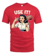 Retro Pop Art Use It Mind Intelligent Thinker Graphic Tee - red t-shirt on white background