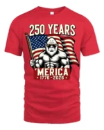 Patriotic Gorilla American Flag 250 Years ‘Merica Tshirt - red t-shirt on white background