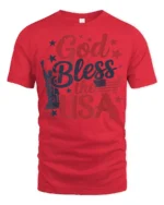 Patriotic God Bless The USA Lady Liberty Graphic Tshirt - red t-shirt on white background