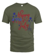 Festive Happy 4th Of July Script Font Sparkler Graphic Tee - military green t-shirt on white background