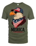 Patriotic Aviator Bald Eagle Merica USA Flag Graphic Tee - military green t-shirt on white background