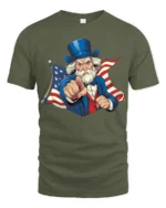 Iconic Uncle Sam Wants You Patriotic Flag Graphic Tshirt - military green t-shirt on white background