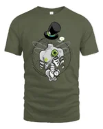 Steampunk Dragonfly Skeleton Top Hat Pocket Watch Tshirt - military green t-shirt on white background