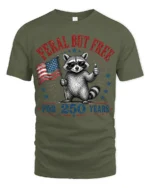 Feral But Free Raccoon American Flag Patriotic Tshirt - military green t-shirt on white background