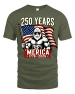 Patriotic Gorilla American Flag 250 Years ‘Merica Tshirt - military green t-shirt on white background