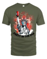 Festive Lady Liberty Red Solo Cup Patriotic Holiday Tee - military green t-shirt on white background