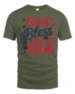 Patriotic God Bless The USA Lady Liberty Graphic Tshirt - military green t-shirt on white background