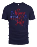 Festive Happy 4th Of July Script Font Sparkler Graphic Tee - navy t-shirt on white background