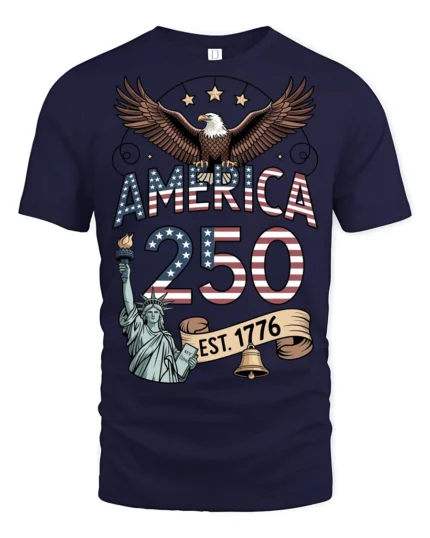 Patriotic Eagle USA 250 Years Est 1776 Graphic Tee - navy t-shirt on white background