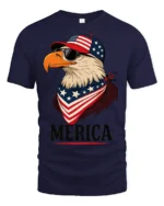 Patriotic Aviator Bald Eagle Merica USA Flag Graphic Tee - navy t-shirt on white background
