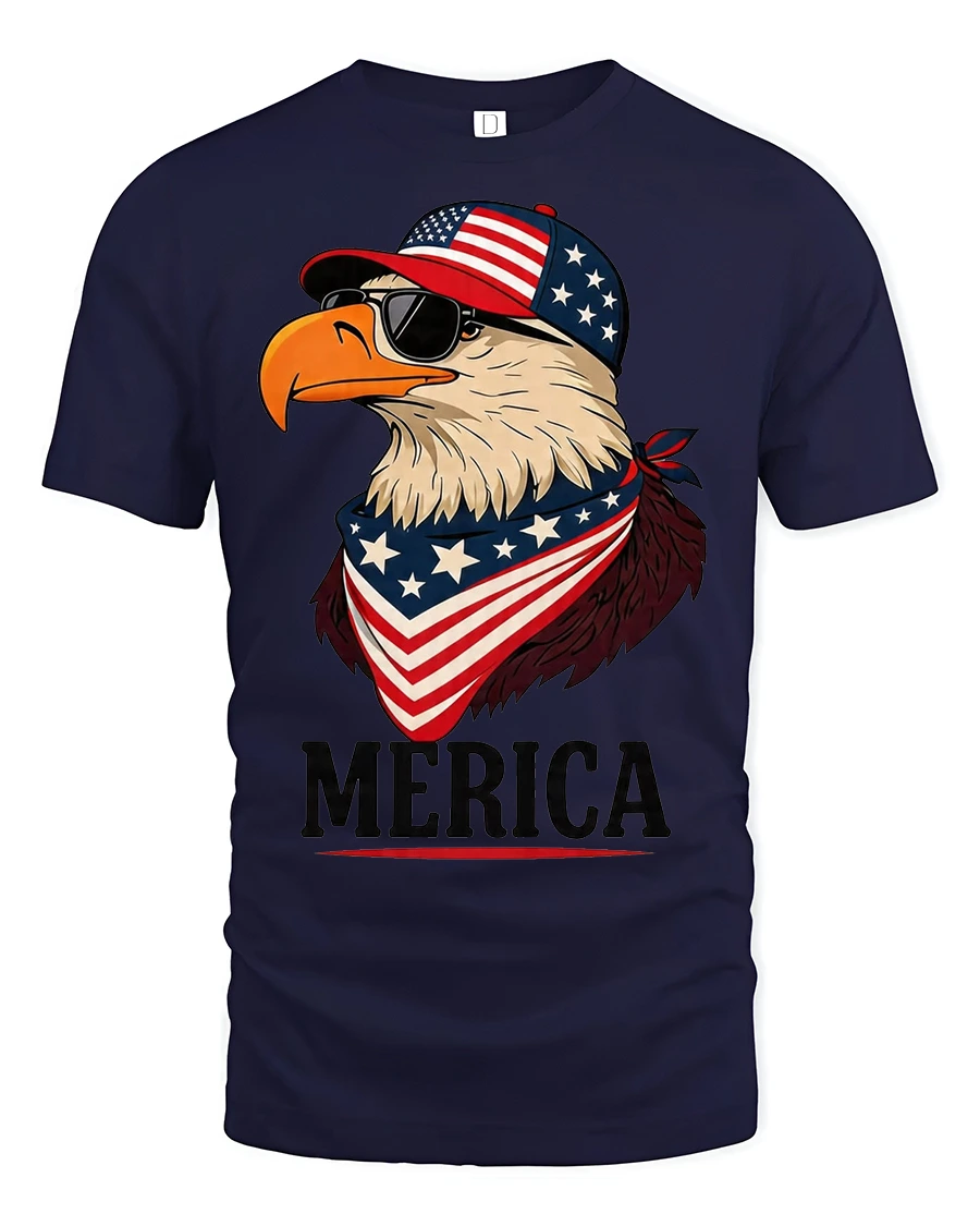 Patriotic Aviator Bald Eagle Merica USA Flag Graphic Tee - 1 Patriotic Aviator Bald Eagle Merica USA Flag Graphic Tee - navy t-shirt on white background