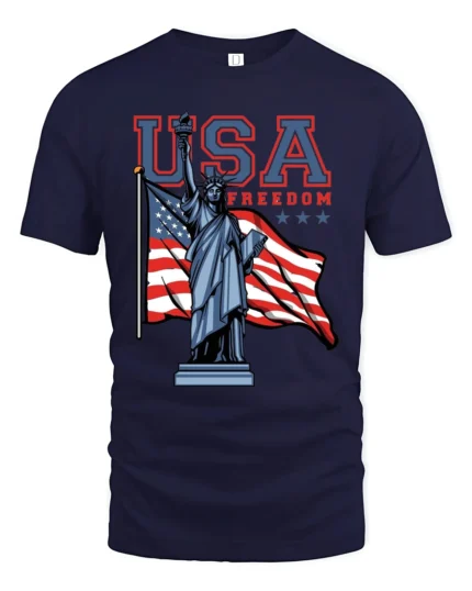 Patriotic Statue Of Liberty USA Freedom National Pride Tee - navy t-shirt on white background