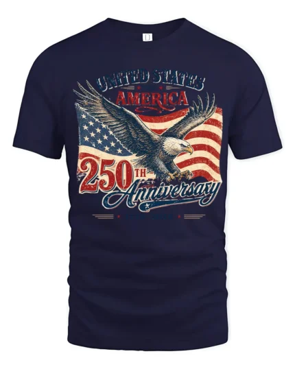 Patriotic Bald Eagle United States 250th Anniversary Tee - navy t-shirt on white background