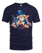 Iconic Uncle Sam Wants You Patriotic Flag Graphic Tshirt - navy t-shirt on white background