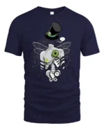 Steampunk Dragonfly Skeleton Top Hat Pocket Watch Tshirt - navy t-shirt on white background